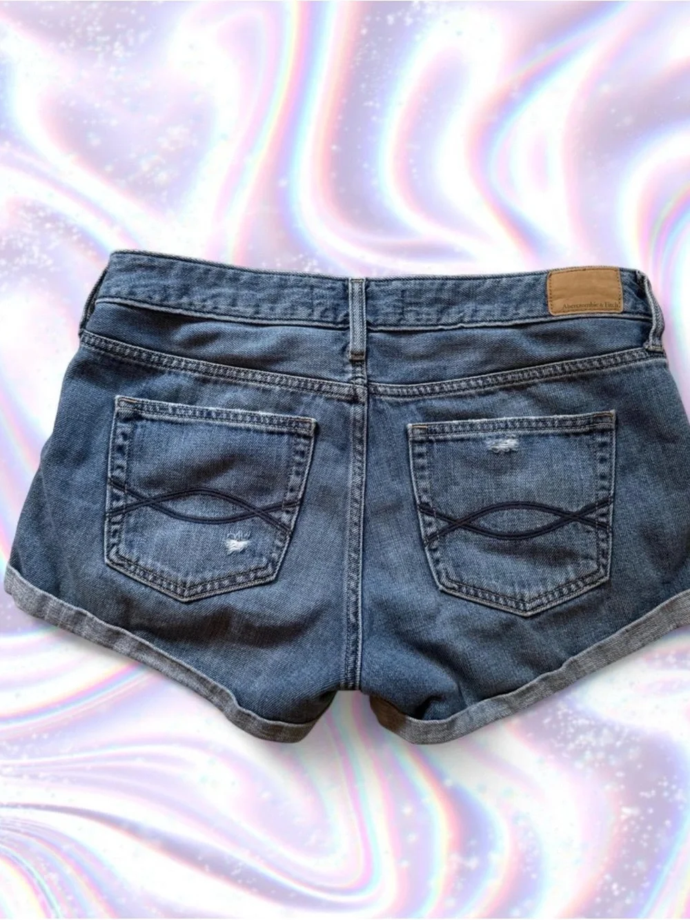 American Eagle Outfitters Distressed Rolled Hem Jean Shorts - Denim Blue